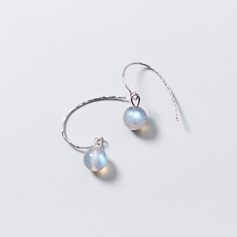 Khuyên tai bạc Ý s925 phiên bản đá Moonstone E9350 - AROCH Jewelry