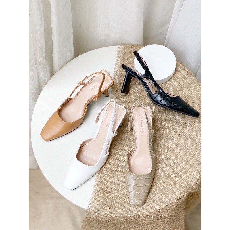 Giày cao gót nữ mũi vuông đế trụ 7cm tôn dáng slingback khuyết eo form đẹp chất xịn thanh lịch, thời trang