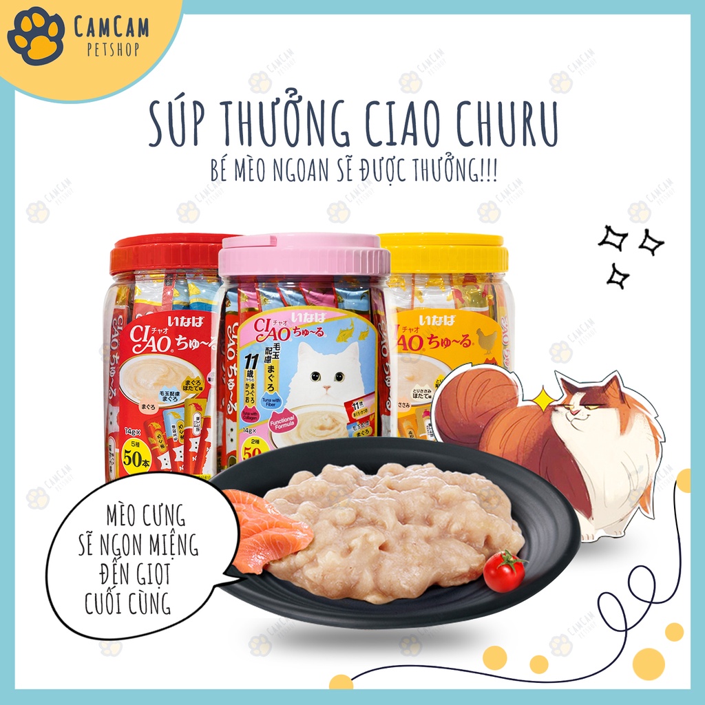Súp thưởng cho mèo Ciao Churu Hũ 50 thanh - Súp Ciao Churu, Snack cho mèo dạng soup