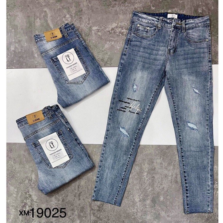 Quần jean nam cao cấp rách gối in chữ co giãn chất bò mẫu mới nhất tara_shop96