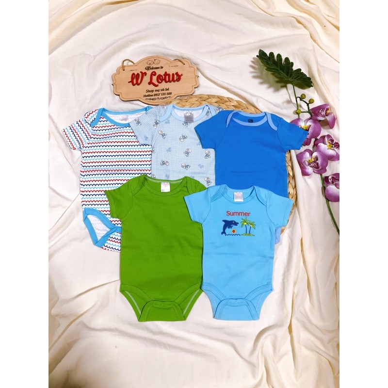 Set 5 body cọc tay / body chip cho bé trai bé gái sơ sinh 0- 9 ký