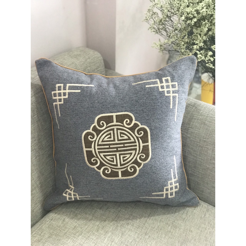 Gối tựa lưng vuông 45x45 kèm vỏ ruột bông Microfiber thêu hoa văn hiện đại nhiều màu gối tựa sofa