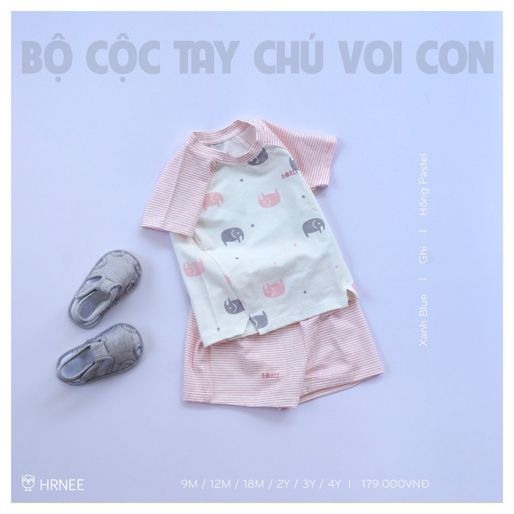 Bộ cộc tay chú voi con Hrnee dành cho bé trai bé gái chính hãng