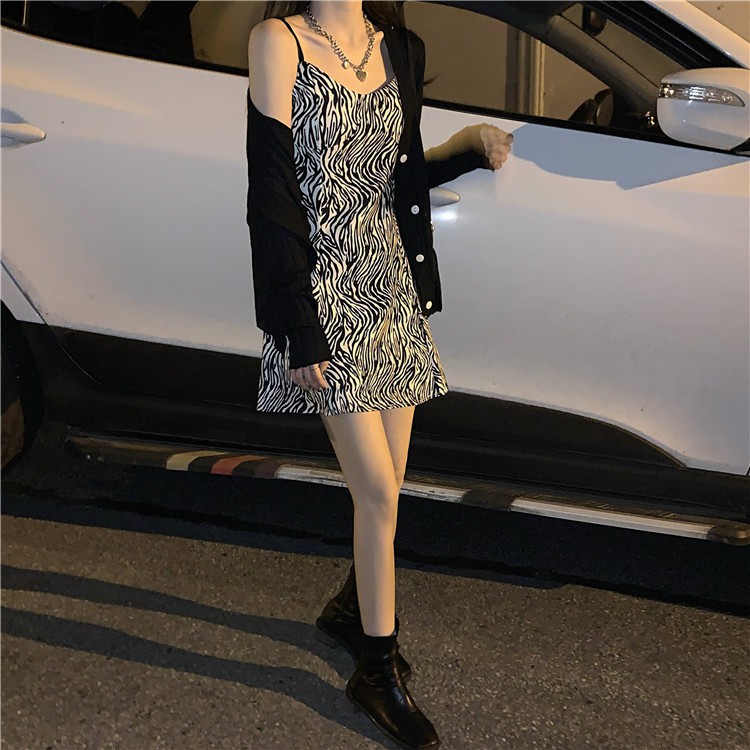 French two suits retro zebra halter dress coat