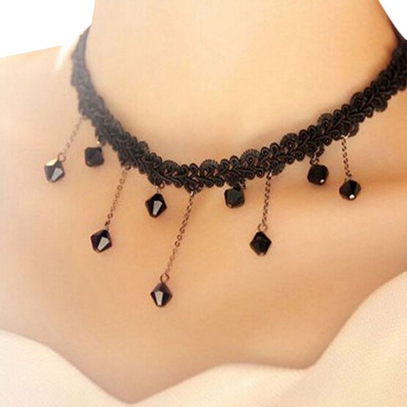 Vòng cổ đính đá - Chocker ren hạt cườm - phụ kiện Đồ ngủ cosplay nữ