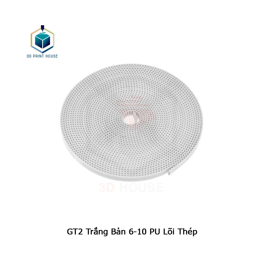 Dây Đai GT2 Trắng Lõi Thép Bản 6 - 10 Cho Máy In 3D (1 mét)