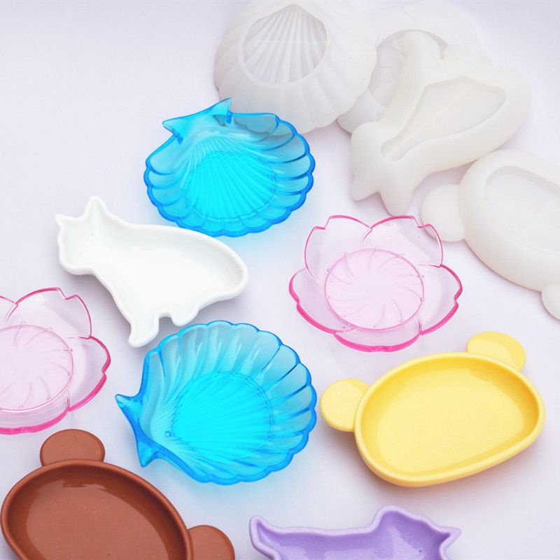 Khuôn Làm Đĩa Bằng Nhựa Silicone Hình Chú Gấu / Chó Bull / Hoa Đáng Yêu