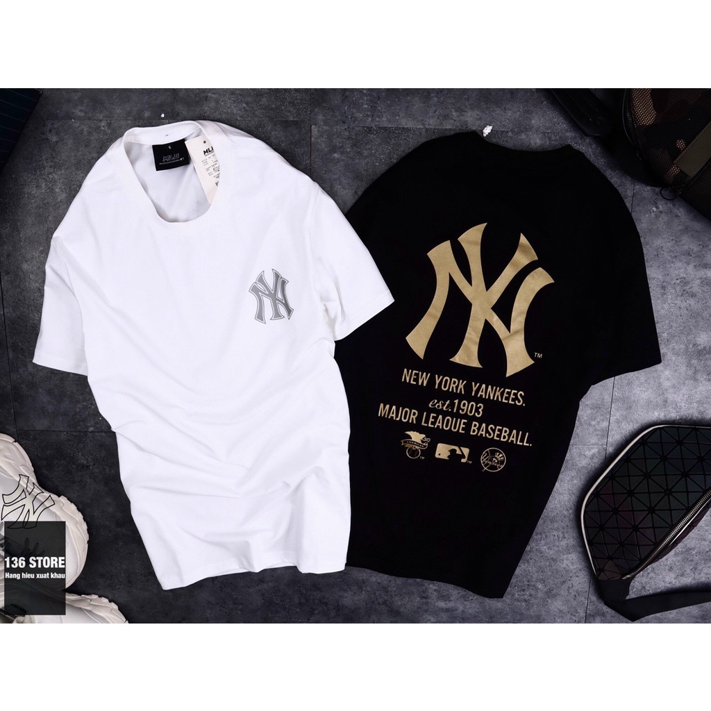 Áo Thun NY Mẫu Mới In Nhũ Vàng Nam Nữ Mặc Đẹp