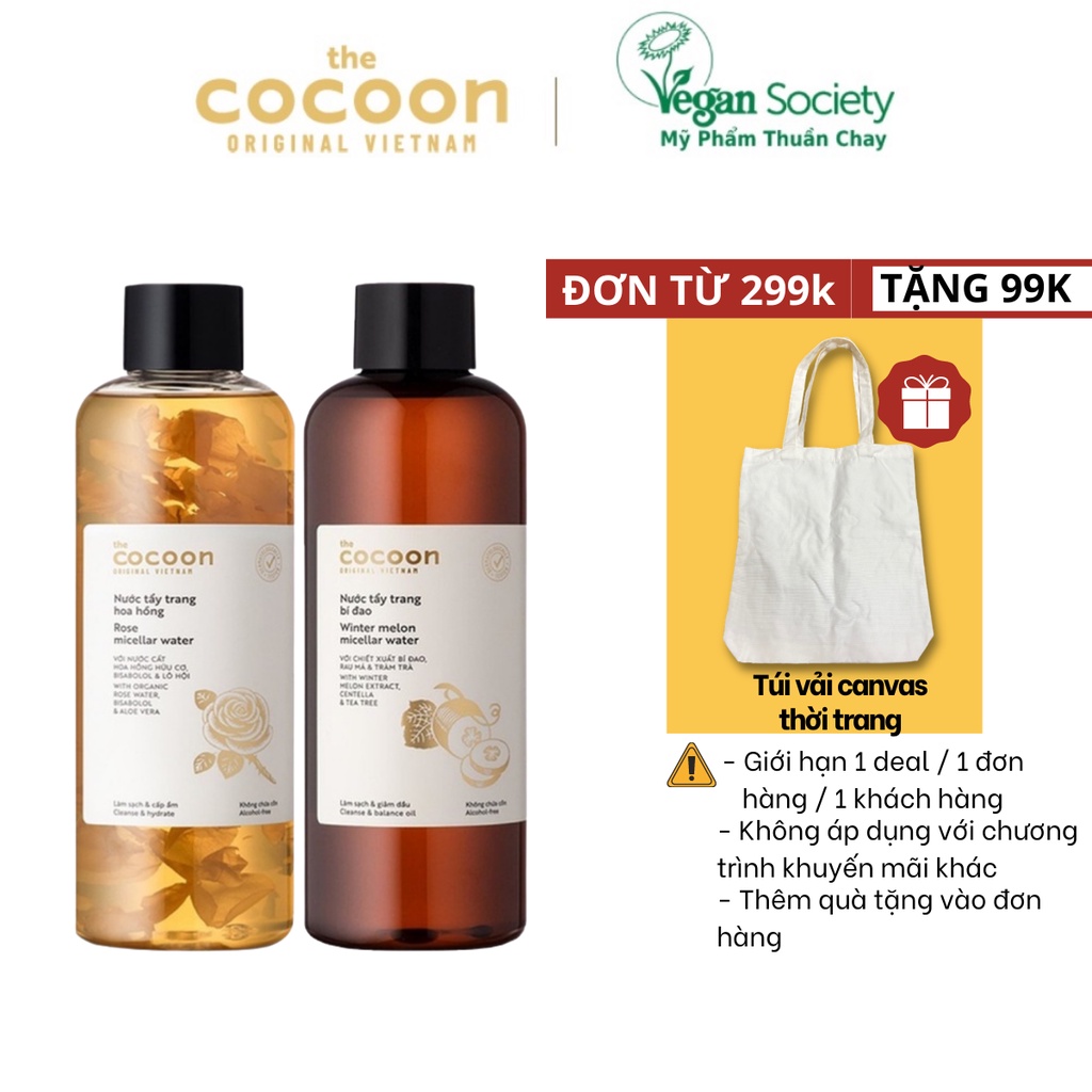 Nước tẩy trang Cocoon làm dịu nhẹ, sạch sâu và cấp ẩm 500ml ( hoa hồng / bí đao ) | BigBuy360 - bigbuy360.vn