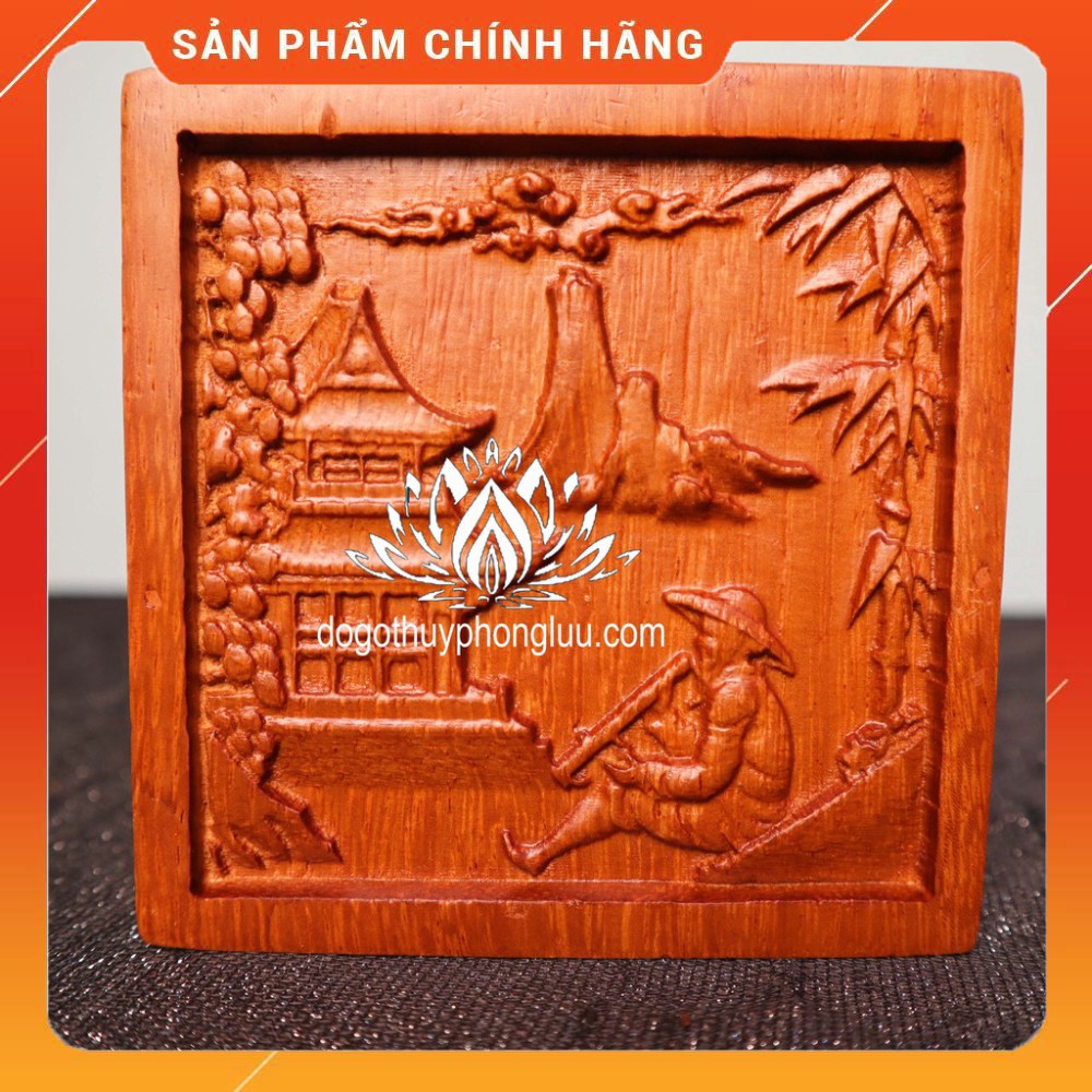 Hộp vuông đựng đồ mini trạm ông lão gỗ hương