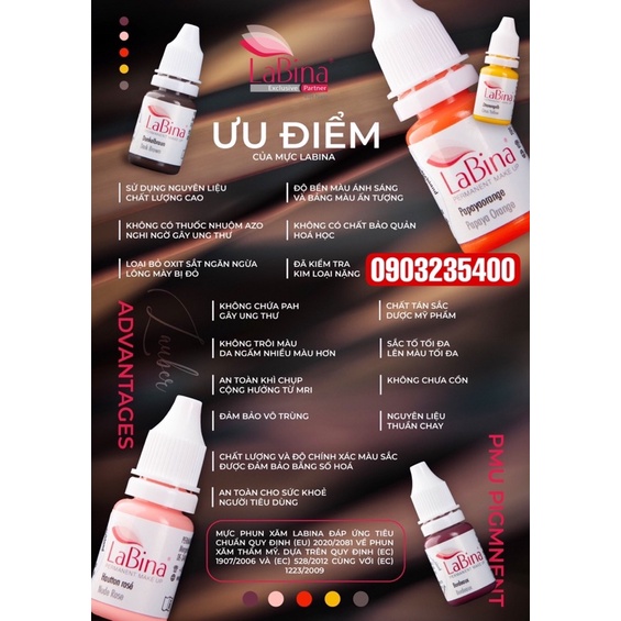 Mực Labina _Combo những tông trầm Kirschrot-Naturlippen Mittel-Beerenrot-Rosinenrot.