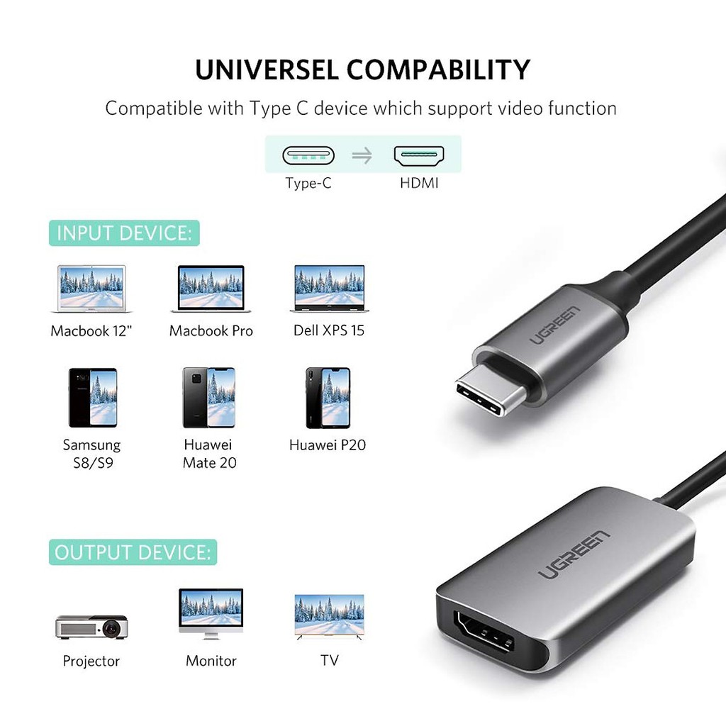 [Mã ELMS05 giảm 5% đơn 300k]Cáp USB Type C to HDMI vỏ nhôm Ugreen 50314_Hàng chính hãng bảo hành 18 tháng