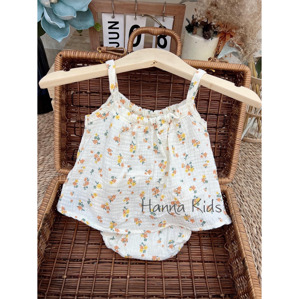 Set 2 dây chip chất liệu xô muslin cao cấp cho bé gái 5-15kg