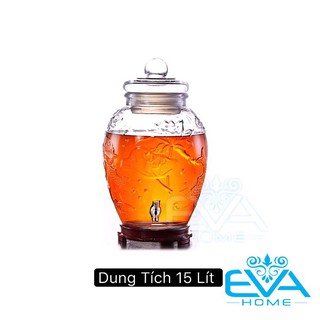 Bình Ngâm Thủy Tinh 15 Lít Có Van Dáng Chum Hoạ Tiết Hoa Sen Và Cá Chép SC15LV