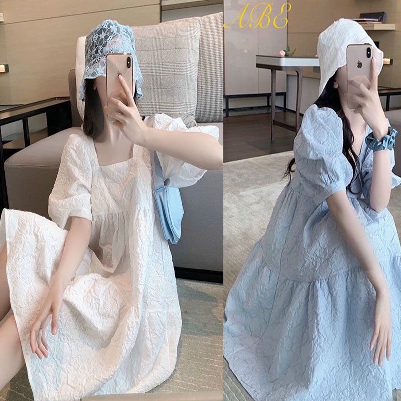 Váy Bầu Đẹp, Đầm Bầu Thiết Kế Thời Trang Chất Xốp Tay Ngắn Cổ Vuông Xinh Xắn AO49 Lin Store66