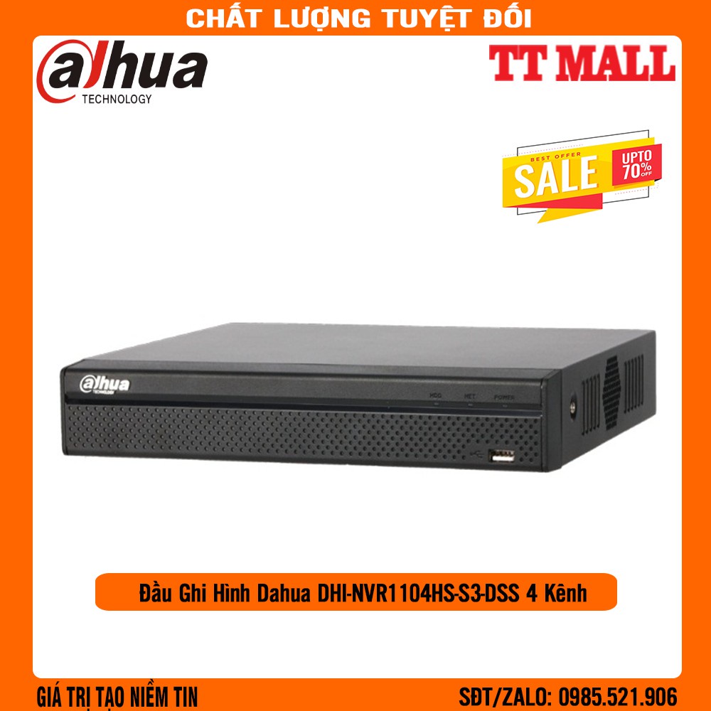 [Mã ELHAMS5 giảm 6% đơn 300K] Đầu ghi hình IP 4 kênh DAHUA DHI-NVR1104HS-S3/H hàng chính hãng dss hoặc fpt