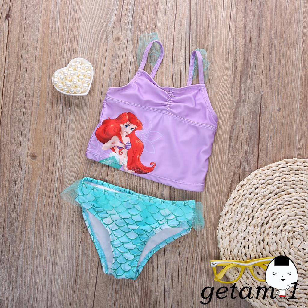 Bộ đồ bơi 2 mảnh áo 2 dây và quần họa tiết nàng tiên cá xinh xắn cho bé gái