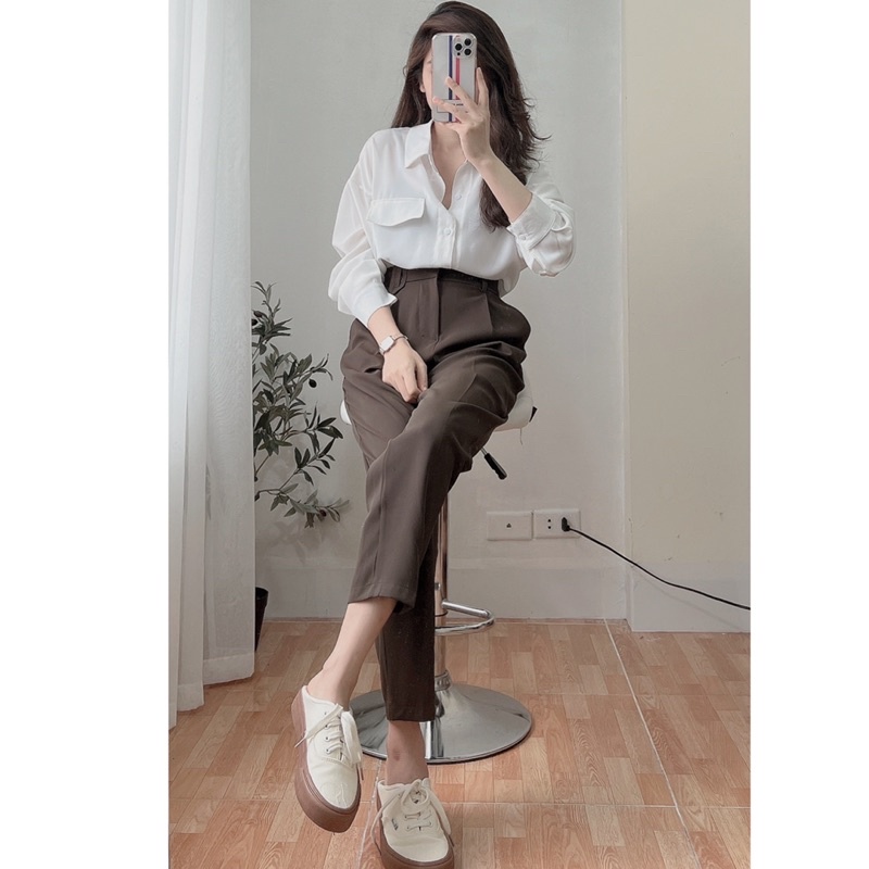 Quần âu vải baggy nữ form vừa mặc mát tặng kèm đai siêu hách dáng sẵn chất lụa k bóng mặc mát sẵn hàng