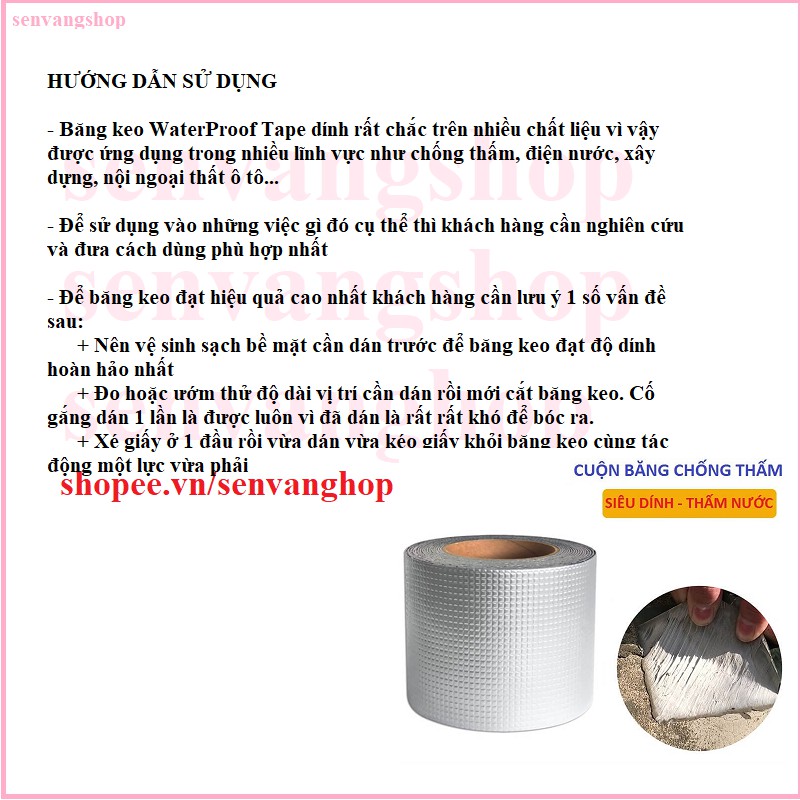 Băng keo chống thấm Nhật Bản SAKYSE, khổ  20cm x 5m, 10cm x 5m, 5cm x5m chống chịu mọi thời tiết