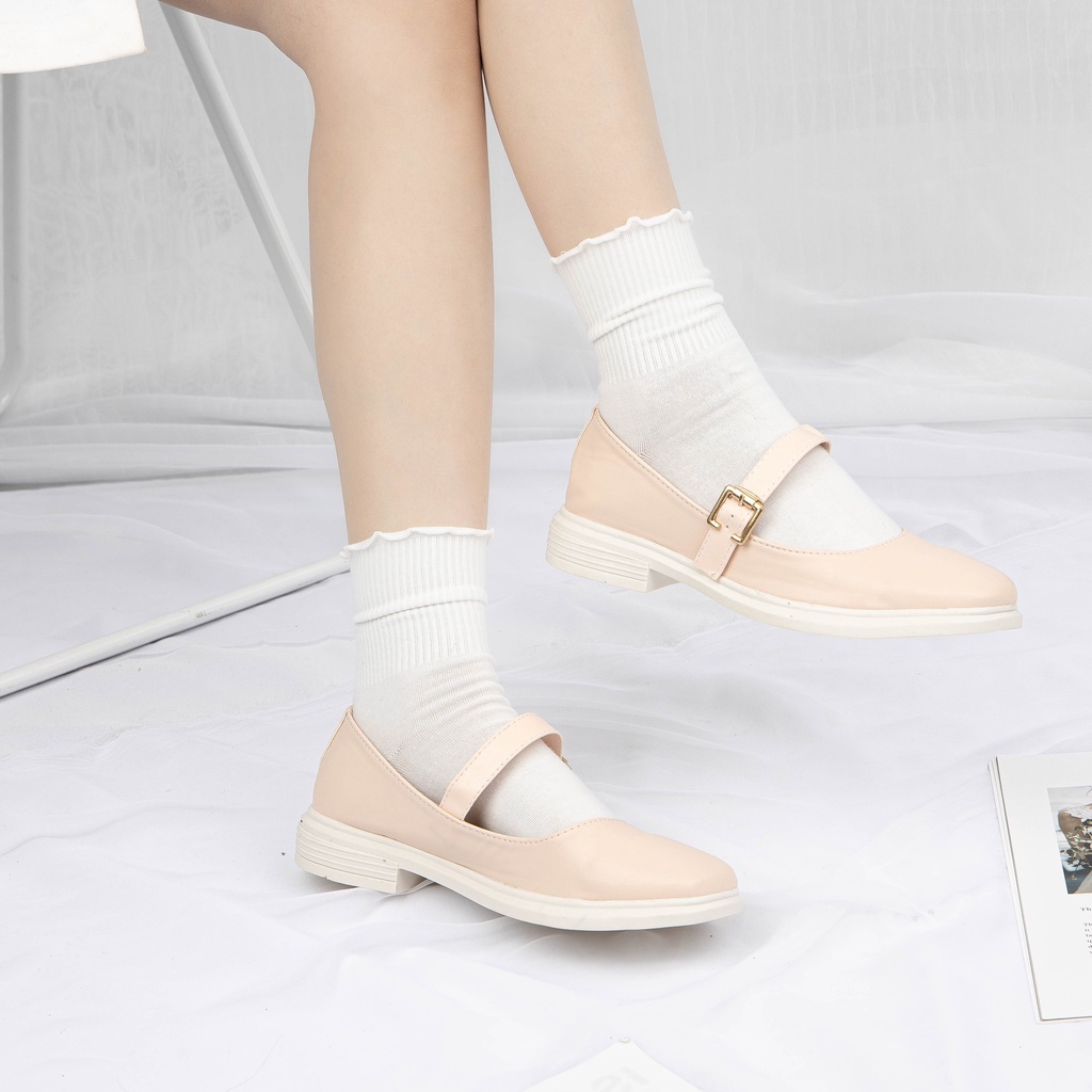 Giày MWC 2252 -  Giày Búp Bê Da Mũi Tròn Thiết Kế Kiểu Dáng Basic Thanh Lịch Màu Kem Đen