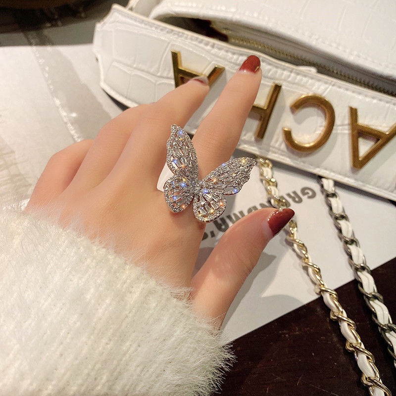 Nhẫn Hở Đính Đá Hình Bướm Lấp Lánh