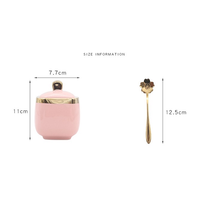 Bộ 3 hũ đựng gia vị bằng sứ viền vàng cao cấp kèm khay và muỗng phong cách Bắc Âu