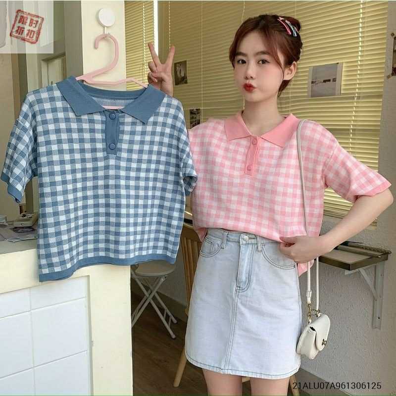 [Mã SKAMFSW175 giảm 10K đơn 50K] Áo len nữ VM STYLE tay ngắn cổ bẻ caro ulzzang thời trang nữ 39521- 22ALU04A961401