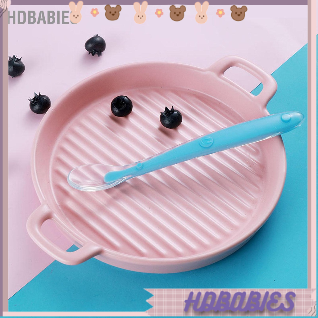 HDbabies 4 Thìa Silicone Cho Bé Mềm Mại Có Thể Làm Sạch Tay Cầm Công Thái Học Chống Dầu Huấn Luyện Ăn Trẻ Em