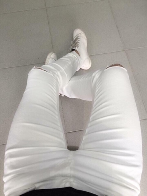 Quần Jean Nam Cao Cấp Trắng Rách GỐi MS702