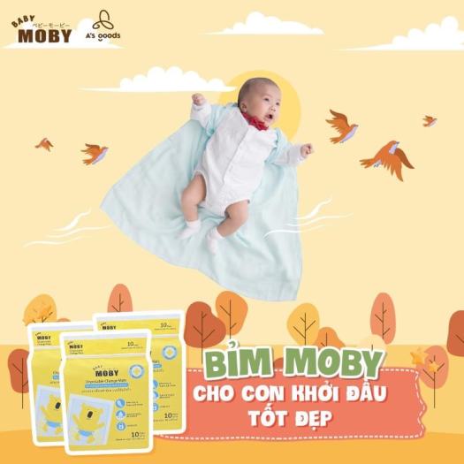 Miếng lót thay tã bỉm Moby Baby chống thấm cho bé sơ sinh 10 miếng - Monnie Kids