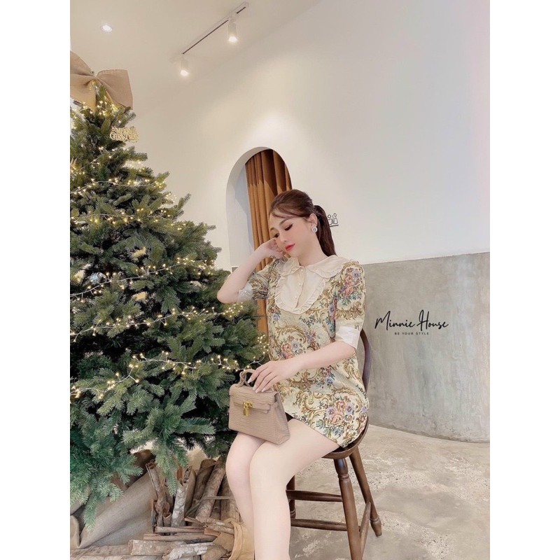 ĐẦM HOA BỐ CỔ ĐÔI TAY BO