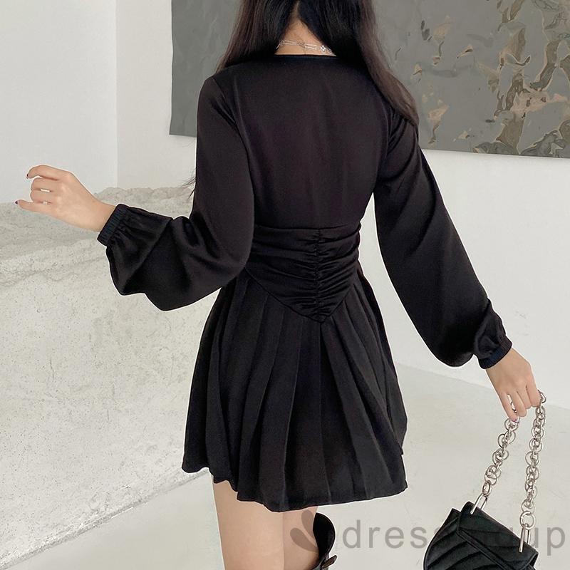 Đầm dài tay cổ chữ V màu sắc thời trang dành cho nữ