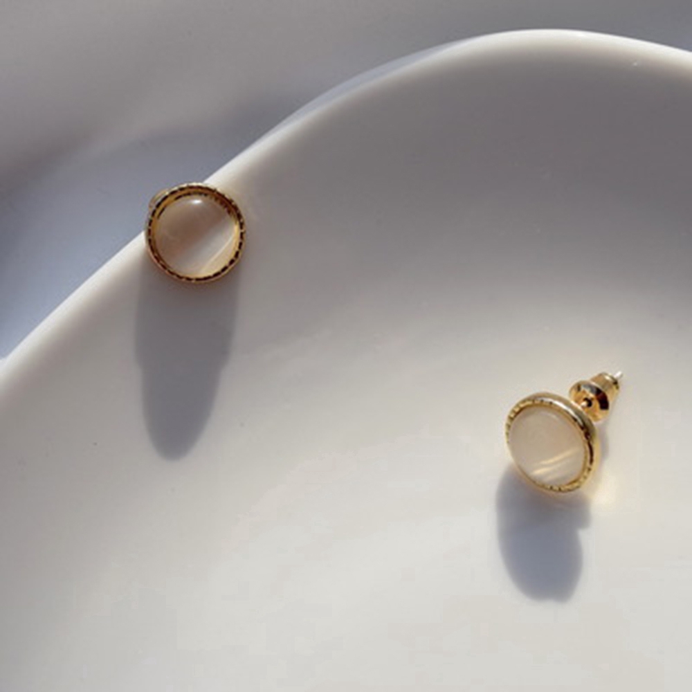 Đôi Hoa Tai Dáng Tròn Đính Đá Mắt Mèo Phong Cách Retro