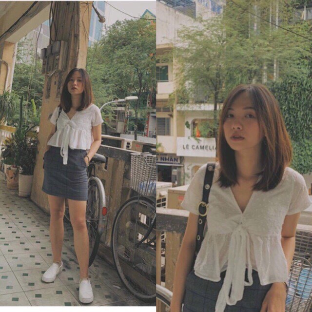 Áo croptop babydoll nơ ngực ulzzang