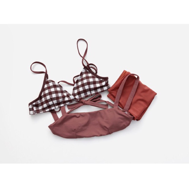 (Có sẵn_8801) Đồ bơi/ bikini 3 chi tiết màu cam đất