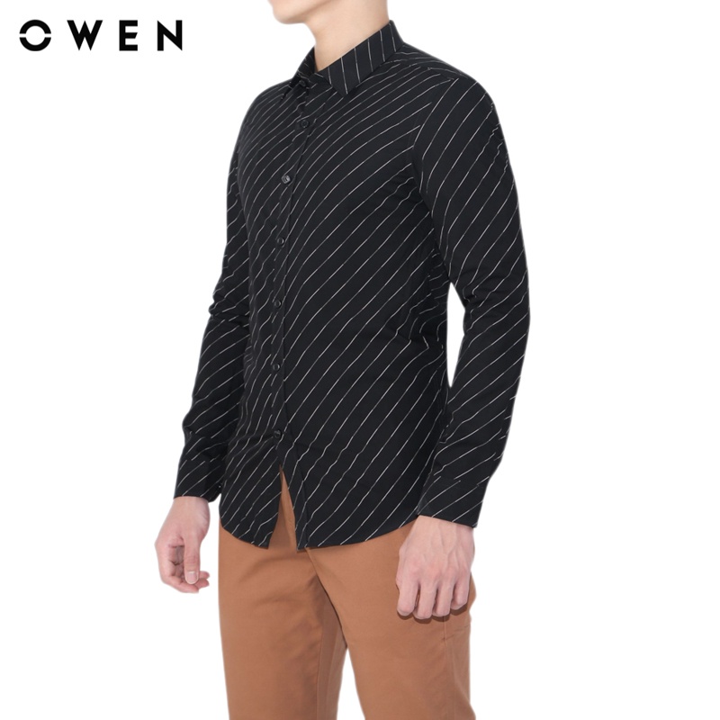 Áo sơ mi dài tay nam Owen Bamboo Slim Fit Đen họa tiết - AS81463D