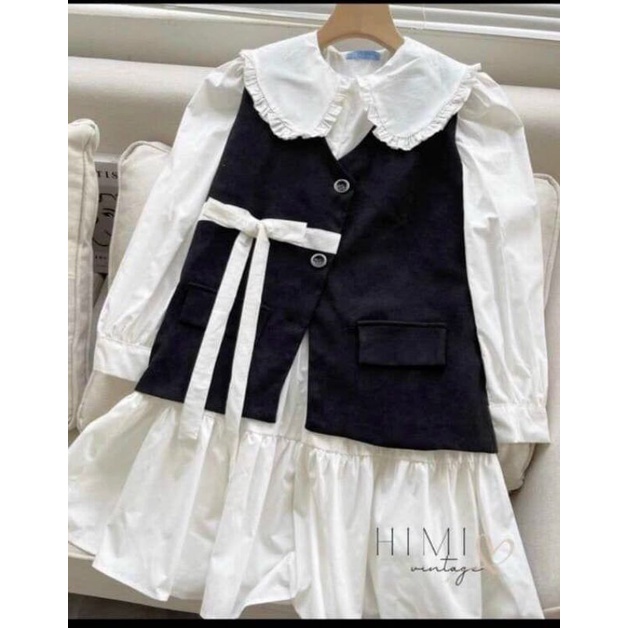 Sét váy kèm áo ghile hottrend phong cách Hàn Quốc dành cho nữ | BigBuy360 - bigbuy360.vn