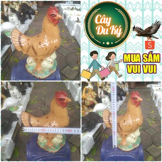 Tượng đàn gà con mini gốm sứ Bát Tràng - 19x16x29 cm làm mô hình trang trí tiểu cảnh, trang trí bể cá