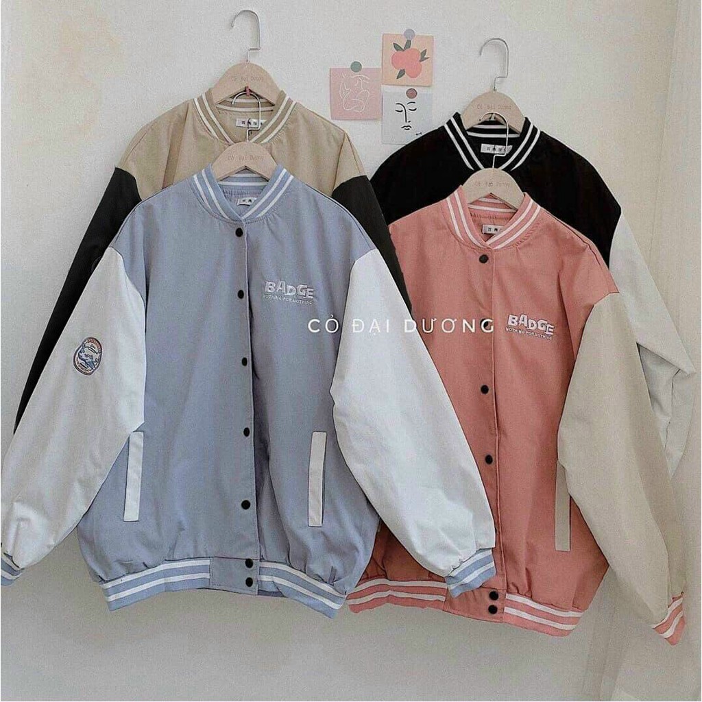 Áo khoác dù bomber 2 lớp thêu chữ BADGE dành cho Nam/ Nữ và Cặp Đôi Áo khoác dù chống nắng form rộng phong cách unisex