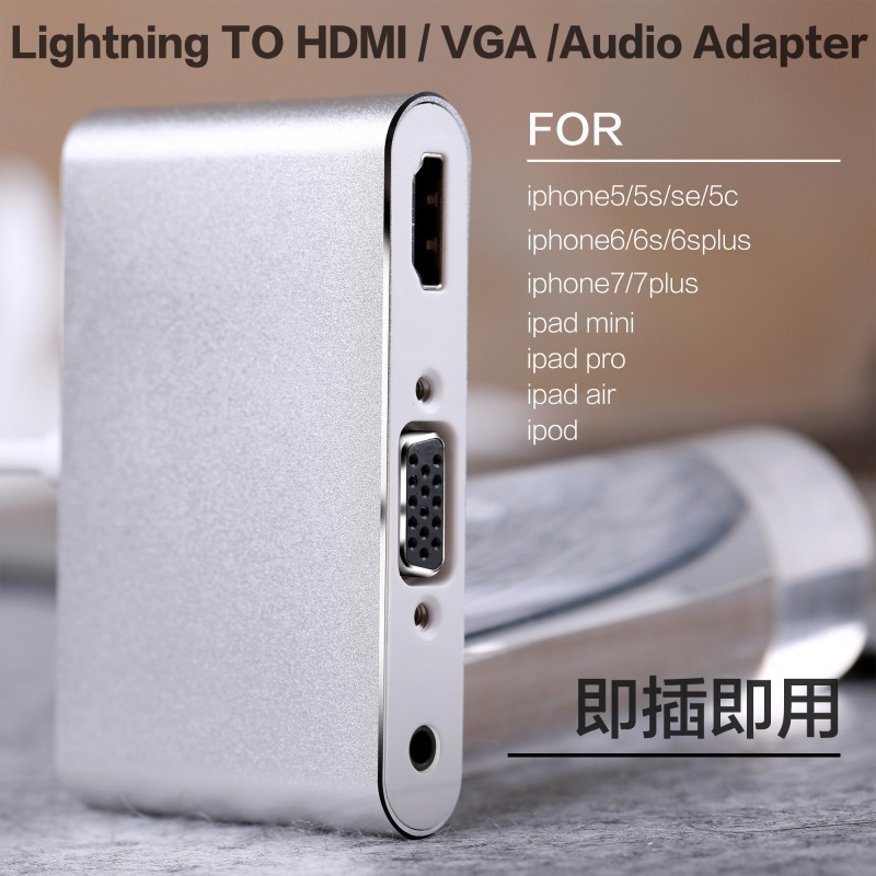 Đầu Chuyển Đổi Lightning Sang Hdmi Vga Cho Điện Thoại Apple / Máy Chiếu Hd / Tv 3.5mm