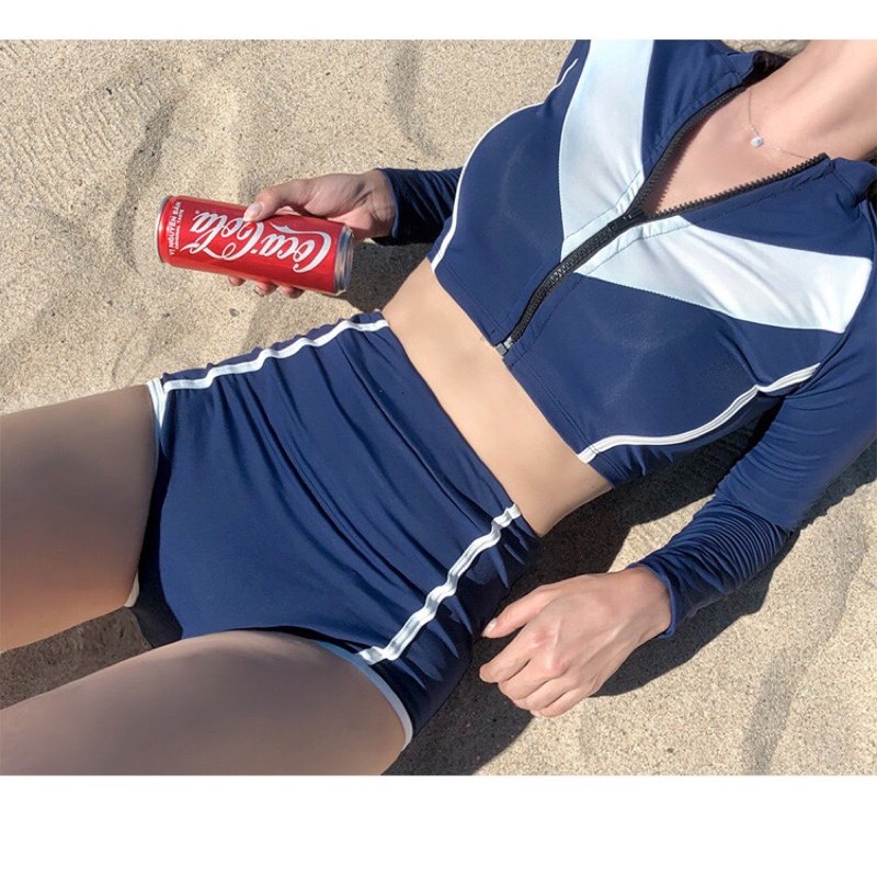 Bikini Đi Biển Dài Tay Đồ Bơi Nữ 2021 Chống Nắng Quảng Châu Chất Đẹp Xanh Dương DTXD 368 | BigBuy360 - bigbuy360.vn