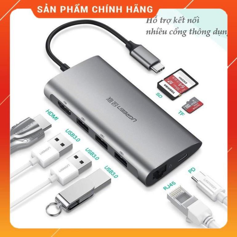 [CHÍNH HÃNG] Hub USB Type-C 8 Cổng HDMI/USB 3.0/SD/TF/LAN Gigabit (RJ45) Ugreen 50538 bảo hành 18 tháng