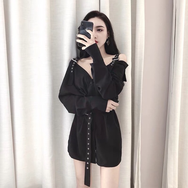 [Sẵn L] Váy trễ vai kèm thắt lưng ulzzang | WebRaoVat - webraovat.net.vn