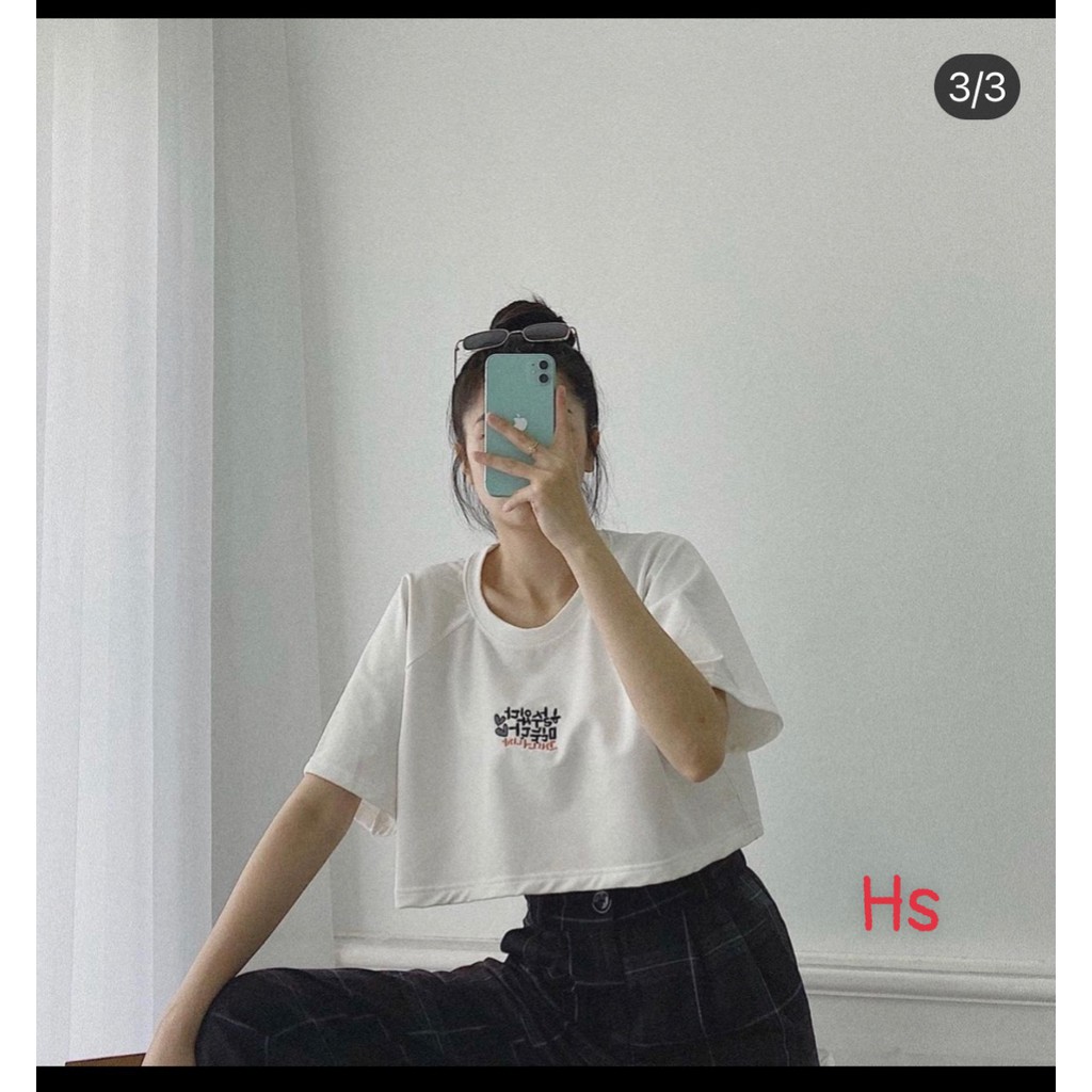 Áo Thun Nữ Croptop 💥FREESHIP💥 Áo Tay Lỡ Cotton Thêu Ch | BigBuy360 - bigbuy360.vn