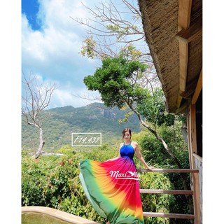 Đầm maxi yếm lụa nhiều màu đan dây