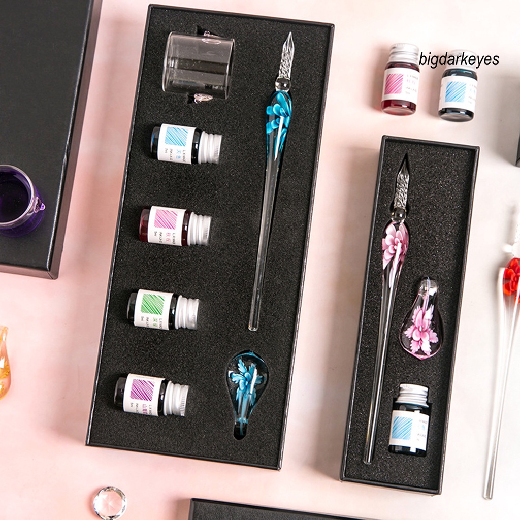 1 Bộ Bút Máy Hình Hoa Pha Lê Mịn Màng Nhỏ Gọn Kèm Mực