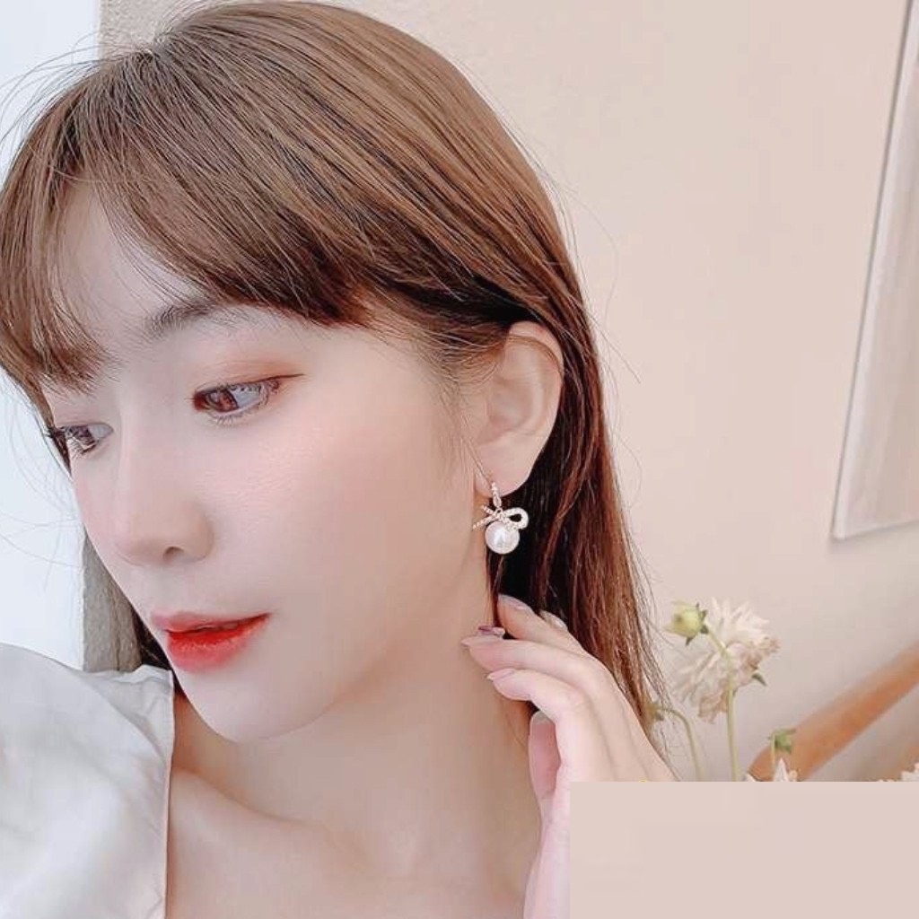 Khuyên tai bạc đẹp, bông tai bạc 925, kiểu dáng dài hạt tròn