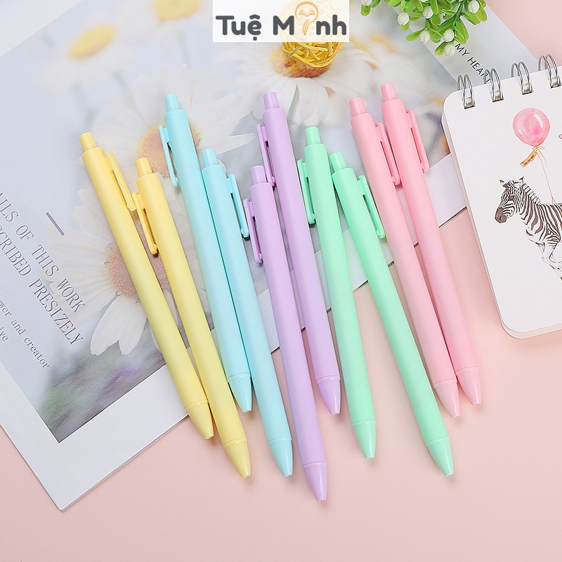 Bút bi bấm màu macaron mực đen nét 0.5mm dễ thương B22