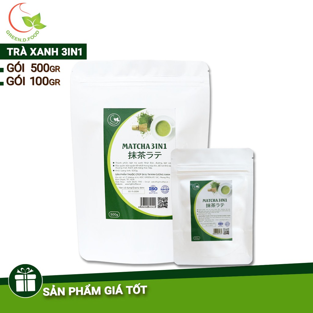 [Mã FMCGM25 - 10% đơn 150K] Combo Bột Trà xanh sữa (gói 100g + Gói 500g) GreenD Food