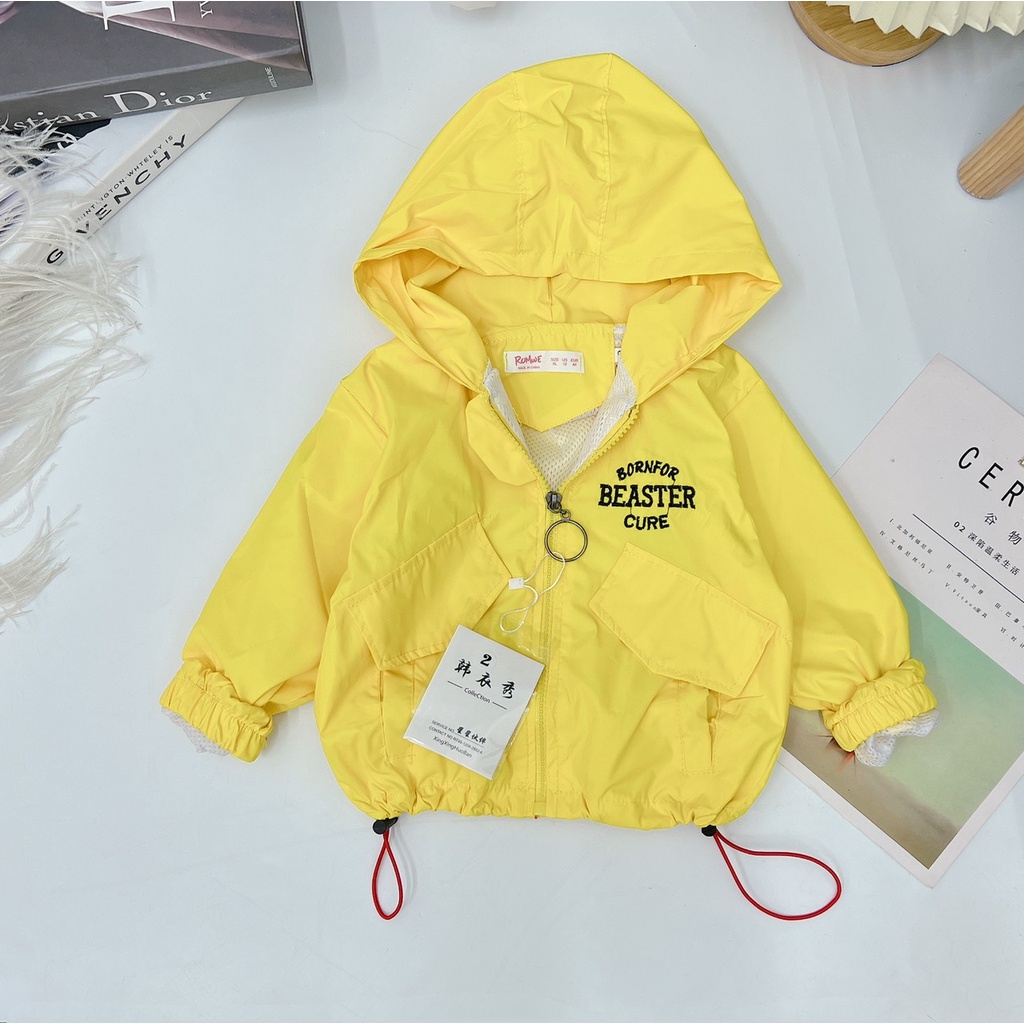 Áo khoác bé trai, bé gái, áo khoác gió 2 lớp vải chính phẩm họa tiết thêu BEASTER cho bé 10-25kg